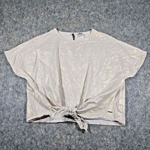 Anne Klein Women's Blouse Top Linen Blend Pink Shimmer with Ties in Front Sz XL